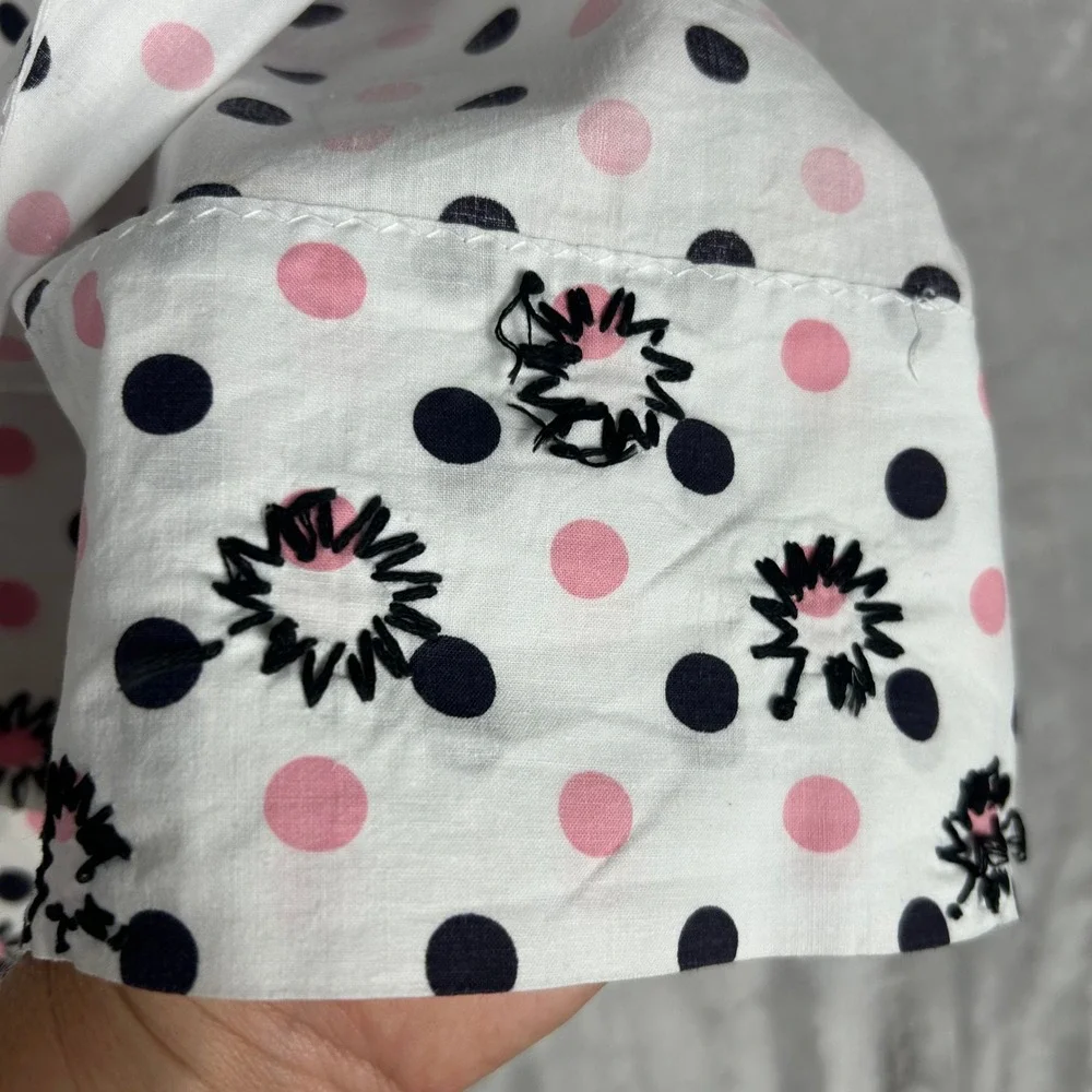 Polka Dot Apron White Pink Black Floral‎ Detail Vintage Style Cute